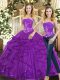 Strapless Sleeveless Lace Up Quince Ball Gowns Purple Tulle