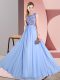 Glorious Floor Length Lavender Quinceanera Dama Dress Scoop Sleeveless Backless