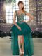 Dark Green A-line Tulle Straps Sleeveless Beading High Low Lace Up