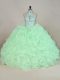Hot Sale Sleeveless Fabric With Rolling Flowers Lace Up Sweet 16 Quinceanera Dress in Apple Green with Beading and Ruffles