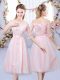 Baby Pink Off The Shoulder Neckline Lace and Belt Quinceanera Dama Dress Half Sleeves Lace Up