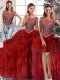 Fine Three Pieces Sleeveless Wine Red Vestidos de Quinceanera Brush Train Zipper