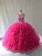 Hot Pink Quince Ball Gowns Scoop Sleeveless Lace Up