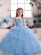 Low Price Light Blue Lace Up Kids Formal Wear Beading and Ruffles Sleeveless Floor Length