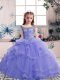 Hot Selling Sleeveless Floor Length Beading Lace Up Child Pageant Dress with Lavender