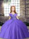 Lavender Ball Gowns Tulle Spaghetti Straps Sleeveless Beading Floor Length Lace Up Pageant Dress Womens