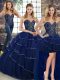 Smart Navy Blue Sleeveless Beading and Ruffled Layers Lace Up Quinceanera Gown