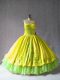 Yellow Lace Up Quinceanera Dresses Embroidery Sleeveless Floor Length