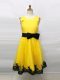 Beautiful Tea Length Empire Sleeveless Yellow Toddler Flower Girl Dress Zipper