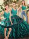Decent Turquoise V-neck Neckline Appliques and Ruffles Sweet 16 Quinceanera Dress Sleeveless Backless