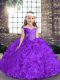 Purple Sleeveless Floor Length Beading Lace Up Pageant Gowns For Girls