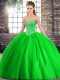 Green Sweet 16 Quinceanera Dress Tulle Brush Train Sleeveless Beading  Green Sweet 16 Quinceanera Dress Tulle Brush Train Sleeveless Beading