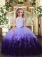 Stylish Sleeveless Tulle Floor Length Backless Little Girls Pageant Dress in Multi-color with Beading and Ruffles