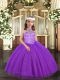 Purple Sleeveless Tulle Lace Up Little Girls Pageant Dress for Party and Sweet 16 and Wedding Party