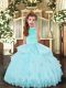 Affordable Halter Top Sleeveless Tulle Little Girl Pageant Dress Beading and Appliques Backless