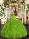 Inexpensive Olive Green Lace Up Little Girl Pageant Dress Ruffles Sleeveless Floor Length