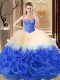Admirable Multi-color Sleeveless Fabric With Rolling Flowers Lace Up 15 Quinceanera Dress for Sweet 16 and Quinceanera