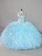Sweet Ball Gowns Sweet 16 Dress Blue Scalloped Organza Sleeveless Floor Length Lace Up