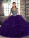 Discount Purple Ball Gowns Beading and Ruffles Sweet 16 Dress Lace Up Tulle Sleeveless Floor Length
