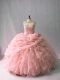 Sweet Pink Quinceanera Dress Organza Brush Train Sleeveless Beading and Ruffles and Pick Ups