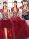 Tulle Sleeveless Floor Length Ball Gown Prom Dress and Beading and Ruffles