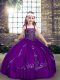 Admirable Purple Sleeveless Floor Length Beading Lace Up Little Girls Pageant Gowns