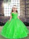Green Straps Neckline Beading and Hand Made Flower Pageant Dress for Womens Sleeveless Lace Up