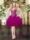 Fantastic Fuchsia Sleeveless Beading and Ruffles Mini Length Prom Dresses