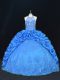 Captivating Floor Length Blue Vestidos de Quinceanera Halter Top Sleeveless Lace Up