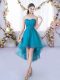 Stylish Sweetheart Sleeveless Quinceanera Court Dresses High Low Lace Teal Tulle