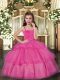 Super Hot Pink Sleeveless Floor Length Ruffled Layers Lace Up Pageant Dress for Teens