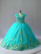 Pretty Aqua Blue Sweetheart Lace Up Appliques Quinceanera Gown Sleeveless