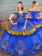 Blue Off The Shoulder Neckline Embroidery 15th Birthday Dress Sleeveless Lace Up