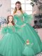 Beading and Ruching Vestidos de Quinceanera Green Lace Up Long Sleeves Floor Length