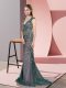 Custom Fit Peacock Green Prom Dress V-neck Sleeveless Sweep Train Zipper