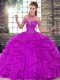 Colorful Halter Top Sleeveless Tulle Quinceanera Gowns Beading and Ruffles Lace Up