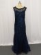 Column/Sheath Navy Blue Scoop Tulle Sleeveless Floor Length Zipper