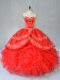 Sweetheart Sleeveless 15th Birthday Dress Floor Length Embroidery and Ruffles Red Organza