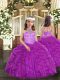 Fancy Purple Halter Top Lace Up Beading and Ruffles Evening Gowns Sleeveless