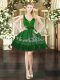 Stunning Dark Green Sleeveless Beading and Appliques Mini Length Dress for Prom