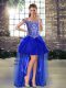 Trendy Royal Blue Sleeveless High Low Beading and Ruffles Lace Up Prom Dresses