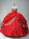 Red Organza Lace Up Sweetheart Sleeveless Floor Length Quince Ball Gowns Appliques and Pick Ups
