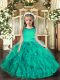 Trendy Turquoise Scoop Lace Up Ruffles Little Girls Pageant Dress Wholesale Sleeveless