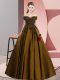 Brown Satin Zipper 15th Birthday Dress Sleeveless Floor Length Lace