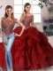 Elegant Wine Red Scoop Neckline Beading and Pick Ups Quinceanera Gowns Sleeveless Zipper