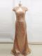 Traditional Champagne Column/Sheath Sequins Prom Gown Backless Sequined Short Sleeves