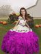 Enchanting V-neck Sleeveless Pageant Gowns For Girls Floor Length Embroidery and Ruffles Fuchsia Organza