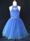 Dazzling Blue Halter Top Neckline Beading and Lace Pageant Dress for Teens Sleeveless Lace Up