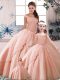Dramatic Sleeveless Brush Train Lace Up Beading Ball Gown Prom Dress