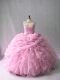 Sleeveless Beading and Ruffles Lace Up Sweet 16 Dress with Pink Brush Train